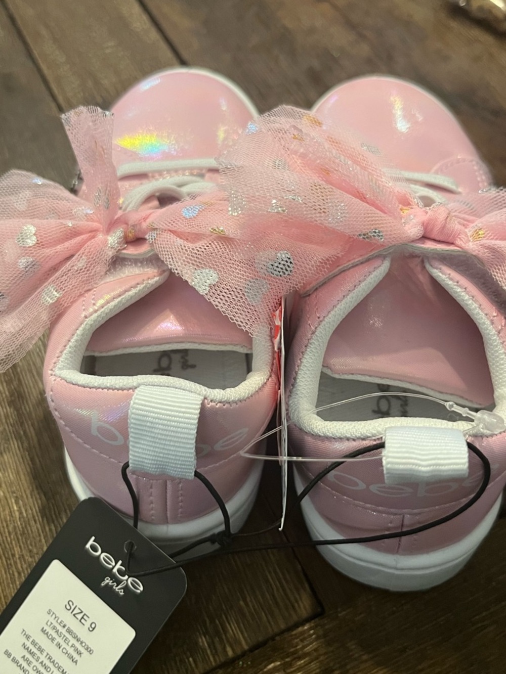 bebe Pink Shimmer Sneakers with Tulle Bow Accents